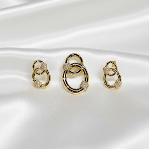 MR-KK-003 İKİLİ OVAL HALKA.IŞILTILI KOLYE UCU-KÜPE SET