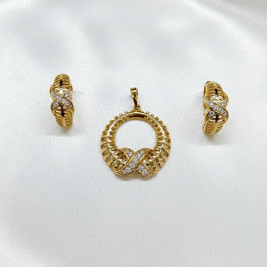 MR-KK-001 X ZİRKON TAŞ,KAFES DESEN KOLYE UCU-KÜPE SET