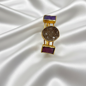 BKR-KLP-007 AKİK-AMETİST ALTIN KAPLAMA BAKIR KELEPÇE