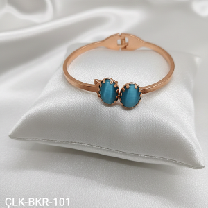 ÇLK-BKR-101 MAVİ KEDİ GÖZÜ TAŞLI BAKIR KAPLAMA ÇELİK KELEPÇE