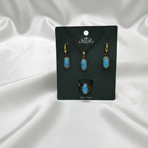 BKR-SET-001 TURKUAZ TAŞLI BAKIR KOLYE-KÜPE-YÜZÜK SET