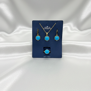 BKR-SET-004 TURKUAZ TAŞLI BAKIR KOLYE-KÜPE-YÜZÜK SET
