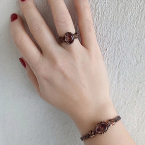 ZULTANİT TASARIM BAKIR KELEPÇE-YÜZÜK SET