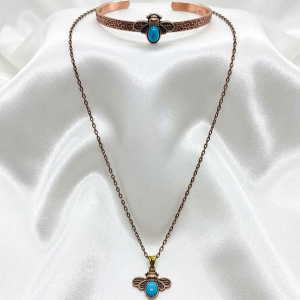 TURKUAZ ARI FİGÜRLÜ KOLYE-KELEPÇE SET